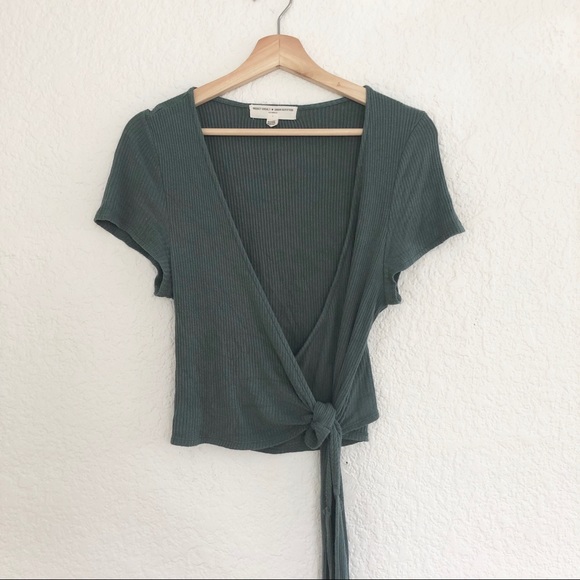 Urban Outfitters Tops - URBAN OUTFITTERS BAILEY RIBBED WRAP CROP TOP